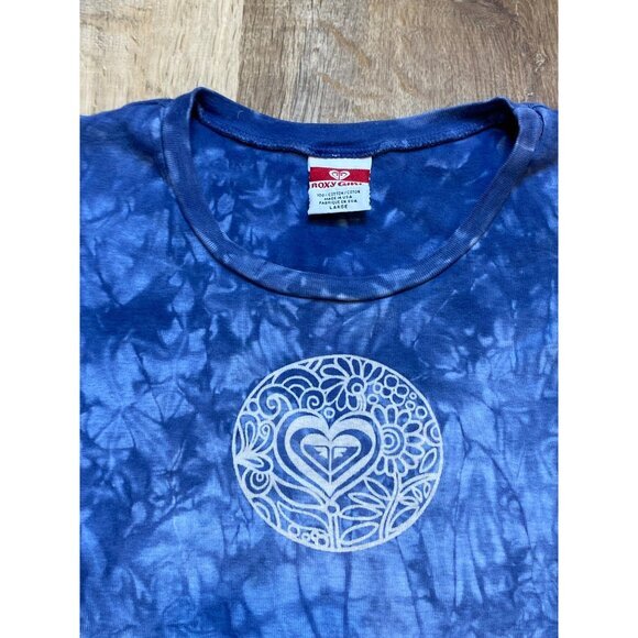 Y2K Roxy Girl Blue Tie-Dye Baby Tee Cropped USA Large - Picture 3 of 6